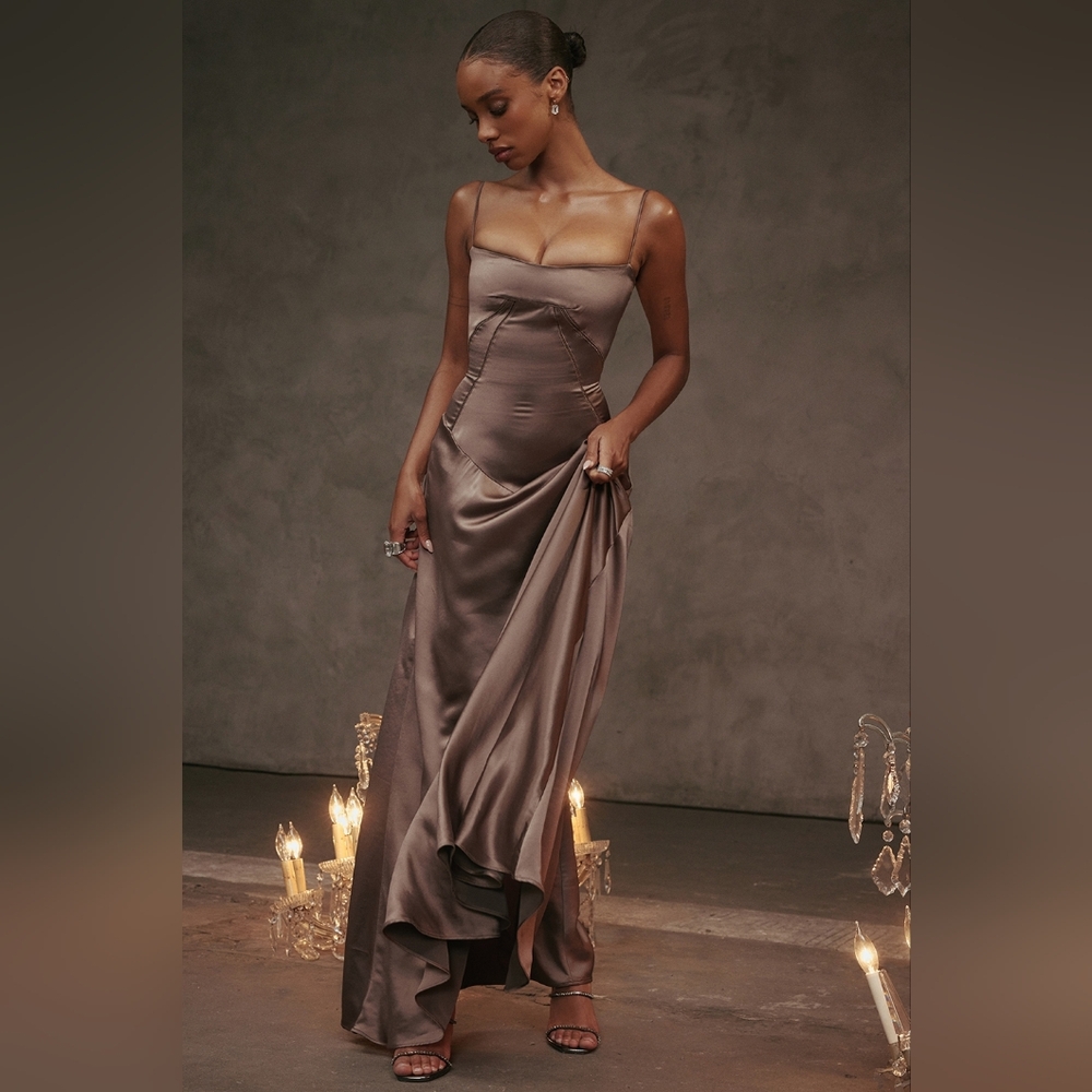 House of CB Elegant Satin Brown Dress